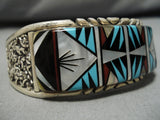 Important Tommy Jackson Vintage Native American Navajo Turquoise Inlay Sterling Silver Bracelet-Nativo Arts