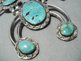 Authentic Vintage Native American Navajo Rare Turquoise Sterling Silver Squash Blossom Necklace-Nativo Arts