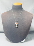 Impressive Vintage Native American Zuni Turquoise Jet Sterling Silver Thunderbird Necklace-Nativo Arts