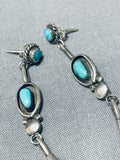 Superb Vintage Native American Navajo Blue Gem Turquoise Sterling Silver Earrings-Nativo Arts