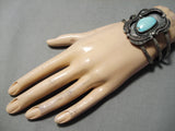 Wonderful Vintage Native American Navajo Towering Leaf Sterling Silver Turquoise Bracelet-Nativo Arts