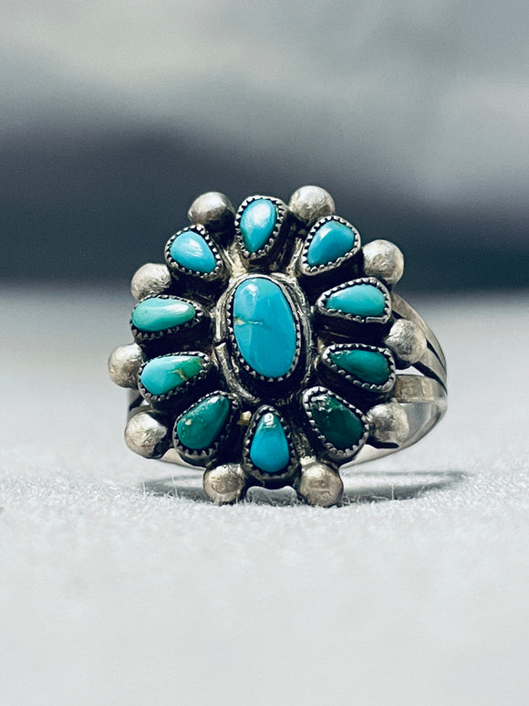 Beautiful Vintage Native American Zuni Blue Gem Turquoise Sterling Silver Ring-Nativo Arts