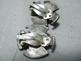 Expressive Vintage Native American Navajo Royston Turquoise Sterling Silver Clip Earrings-Nativo Arts