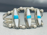 Noteworthy Vintage Native American Navajo Turquoise Mother Of Pearl Sterling Silver Bracelet-Nativo Arts