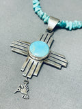 Remarkable Native American Navajo Kingman Turquoise Sterling Silver Necklace Zia-Nativo Arts