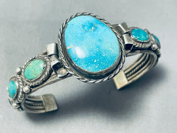 Spectacular Vintage Native American Navajo Blue Green Turquoise Sterling Silver Bracelet-Nativo Arts