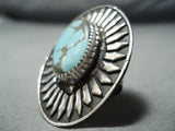One Of The Biggest Native American Navajo #8 Turquoise Sterling Silver Ring-Nativo Arts