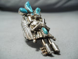 Huge Katsina Navajo Turquoise Sterling Silver Ring Native American-Nativo Arts