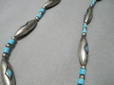 Advanced Technique Vintage Native American Navajo Tubule Turquoise Sterling Silver Necklace Old-Nativo Arts