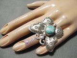 Marvelous Vintage Native American Navajo Pilot Mountain Turquoise Sterling Silver Butterfly Ring-Nativo Arts