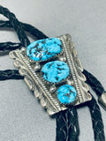 Important Vintage Native American Zuni Sleeping Beauty Turquoise Sterling Silver Bolo Signed-Nativo Arts