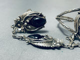 Marvelous Vintage Native American Navajo Black Onyx Sterling Silver Slave Bracelet-Nativo Arts