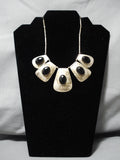 Amazing Vintage Native American Navajo Tubule Bead Sterling Silver Onyx Necklace Old-Nativo Arts