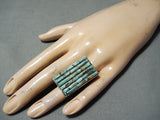 Unique Navajo Native American Turquoise Cornrows Sterling Silver Ring-Nativo Arts