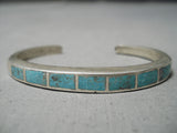 Incredible Vintage Navajo/ Zuni Turquoise Inlay Sterling Silver Bracelet Old-Nativo Arts