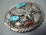 Mike Thomas Vintage Native American Navajo Kingman Turquoise Sterling Silver Buckle Old-Nativo Arts