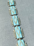 Dramatic Native American Navajo Blue Gem Turquoise Sterling Silver Link Bracelet-Nativo Arts