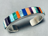 Thicker Vintage Native American Navajo Turquoise Sterling Silver Inlay Bracelet-Nativo Arts