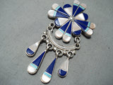 Exquisite Vintage Native American Zuni Turquoise Lapis Sterling Silver Dreamcatcher Pendant Old-Nativo Arts