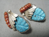 Dynamic Vintage Zuni Turquoise Sterling Silver Earrings Native American Old-Nativo Arts