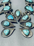 229 Gram Vintage Native American Navajo Turquoise Sterling Silver Squash Blossom Necklace-Nativo Arts