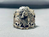 Unique Native American Navajo Sterling Silver Handcarved Huge Horse Ring-Nativo Arts