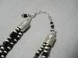 Important Darryl Becenti (d.) Sterling Silver Hand Tooled Jet Necklace Native American Navajo-Nativo Arts