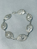 Ancient Native American Navajo Petroglyph Vintage Native American Navajo Yazzie Sterling Silver Link Bracelet-Nativo Arts