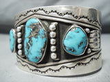Signed Vintage Native American Navajo Godber Turquoise Sterling Silver Bracelet Old-Nativo Arts