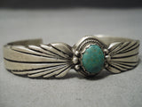 Flares Of Silver Vintage Native American Navajo Sterling Silver Green Turquoise Bracelet-Nativo Arts