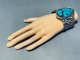 Two Technique Vintage Native American Navajo Turquoise Sterling Silver Bracelet-Nativo Arts