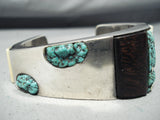 San Begay Vintage Native American Navajo Turquoise Sterling Silver Wood Inlay Bracelet Old-Nativo Arts