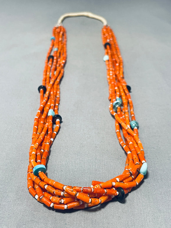 One Of The Best Older Vintage Santo Domingo Coral Turquoise Necklace-Nativo Arts