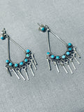 Noteworthy Vintage Native American Zuni Blue Gem Turquoise Sterling Silver Earrings-Nativo Arts