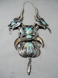 One Of The Finest Vintage Native American Navajo Turquoise Sterling Silver Leaf Necklace Old-Nativo Arts