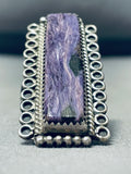 The Best Vintage Native American Navajo Rectangle Charoite Sterling Silver Ring Old-Nativo Arts