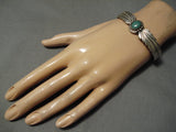 Flares Of Silver Vintage Native American Navajo Sterling Silver Green Turquoise Bracelet-Nativo Arts
