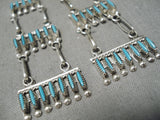Fabulous Vintage Native American Zuni Turquoise Sterling Silver Dangle Earrings Old-Nativo Arts