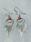Exquisite Native American Navajo Coral Sterling Silver Earrings-Nativo Arts