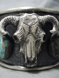 Amazing Cow Skull Turquoise Sterling Silver Native American Bracelet-Nativo Arts