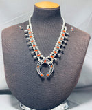 Unforgettable Native American Navajo Coral Sterling Silver Squash Blossom Necklace-Nativo Arts
