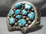 Important Vintage Native American Navajo Open Arms Sterling Silver Turquoise Bracelet Old-Nativo Arts