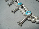 Awesome Vintage Native American Navajo Sleeping Beauty Turquoise Sterling Silver Squash Necklace-Nativo Arts