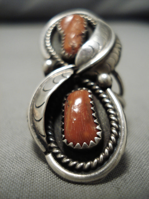 Superior Vintage Navajo Coral Sterling Silver Native American Ring Old-Nativo Arts