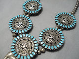 Larry Mos Begay Vintage Native American Navajo Turquoise Sterling Silver Squash Blossom Necklace-Nativo Arts