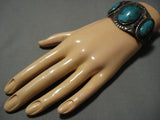 Incredible Vintage Native American Navajo Domed Blue Gem Turquoise Sterling Silver Bracelet Old-Nativo Arts