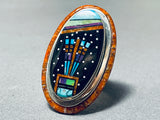 One Of The Most Detailed Ever Native American Navajo Turquioise Sterling Silver Ring-Nativo Arts