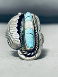 Superb Vintage Native American Navajo Inlay Turquoise Mother Of Pearl Sterling Silver Huge Ring-Nativo Arts