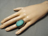 Important Vintage Native American Zuni Rob Eustace Turquoise Leaf Sterling Silver Ring Old-Nativo Arts