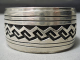 Heavy Wide Vintage Native American Navajo Rug Water Sterling Silver Bracelet Old-Nativo Arts